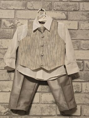 James Morgan White Dress Shirt and Pants with Logo Trim